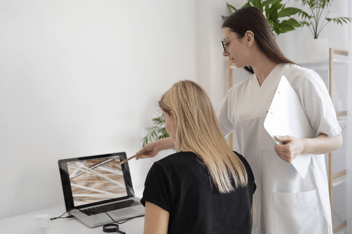 Esteticista mostrando tratamientos de belleza a cliente en ordenador4 Esteticista mostrando tratamientos de belleza a cliente en ordenador
